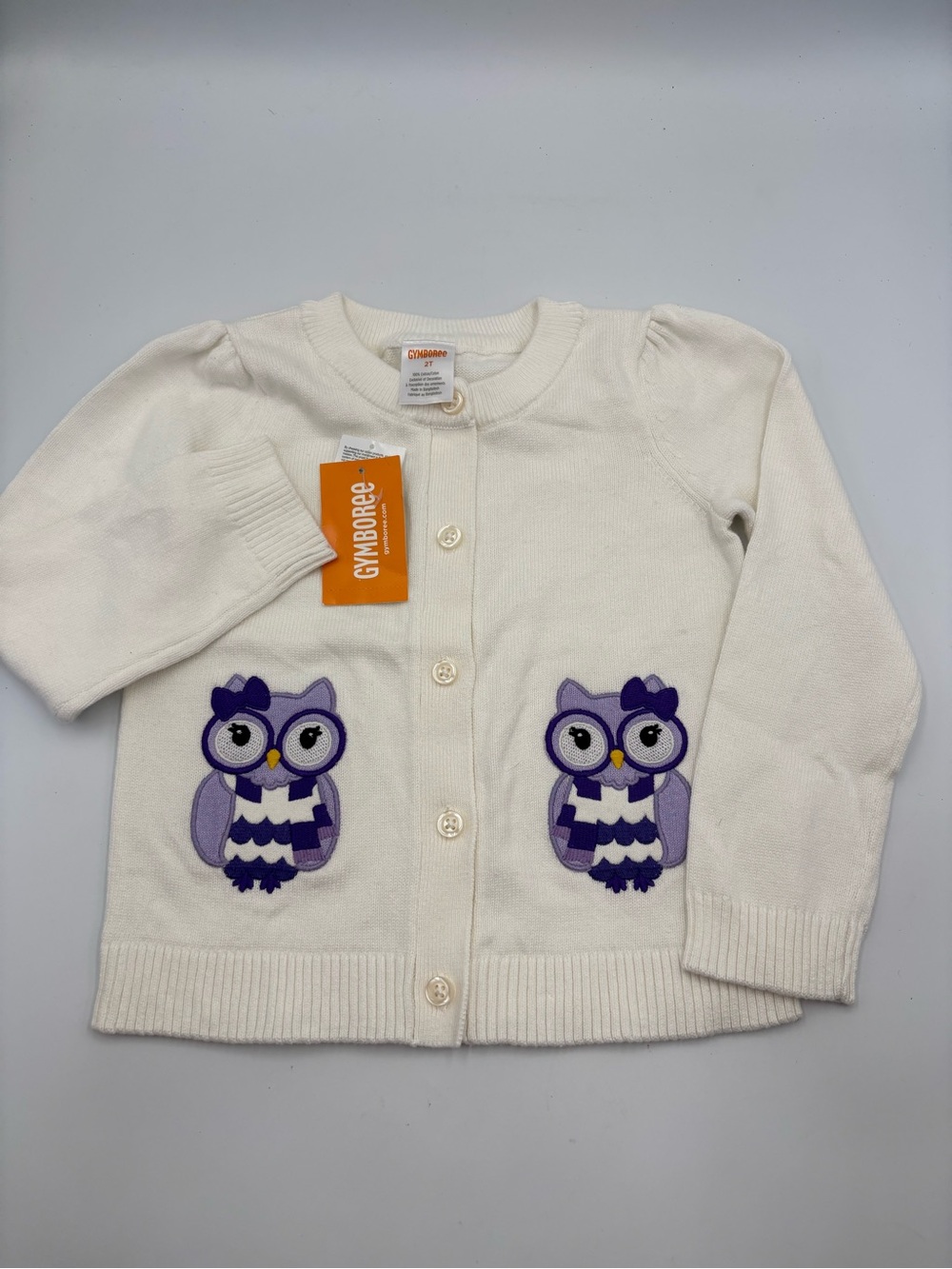 NWT Gymboree Ivory W Purple Owls Classroom Cutie Cardigan Sweater Girl's Size 2T